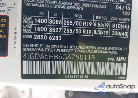 2016 Mercedes-Benz Gle 350 4Matic z USA, uszkodzony, nr VIN 4JGDA5HB6GA758118